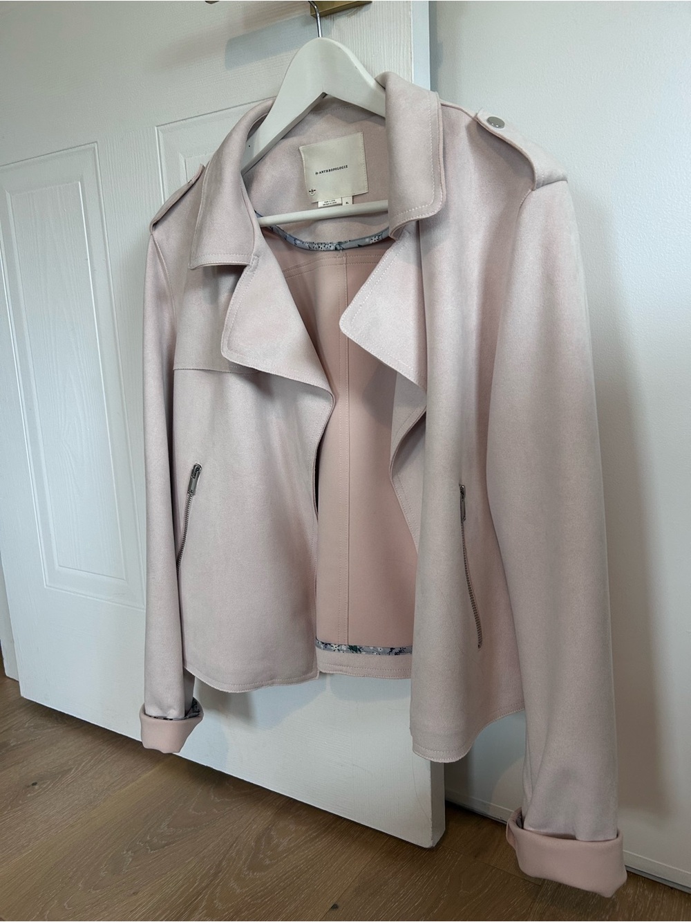 Anthropologie Blush Pink Suede-Look Moto Jacket